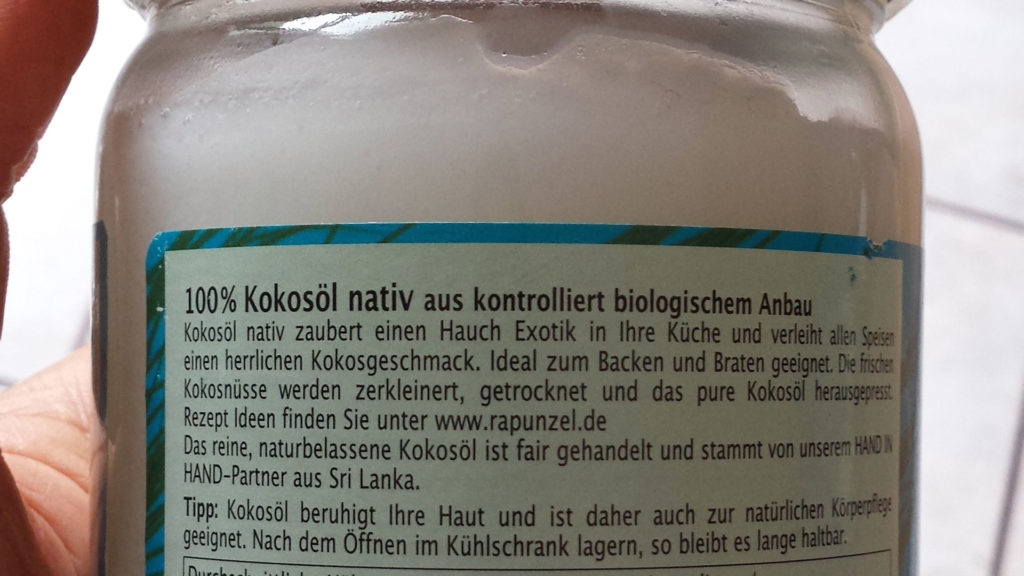 Kokosöl Rapunzel - Testbericht - Etikett